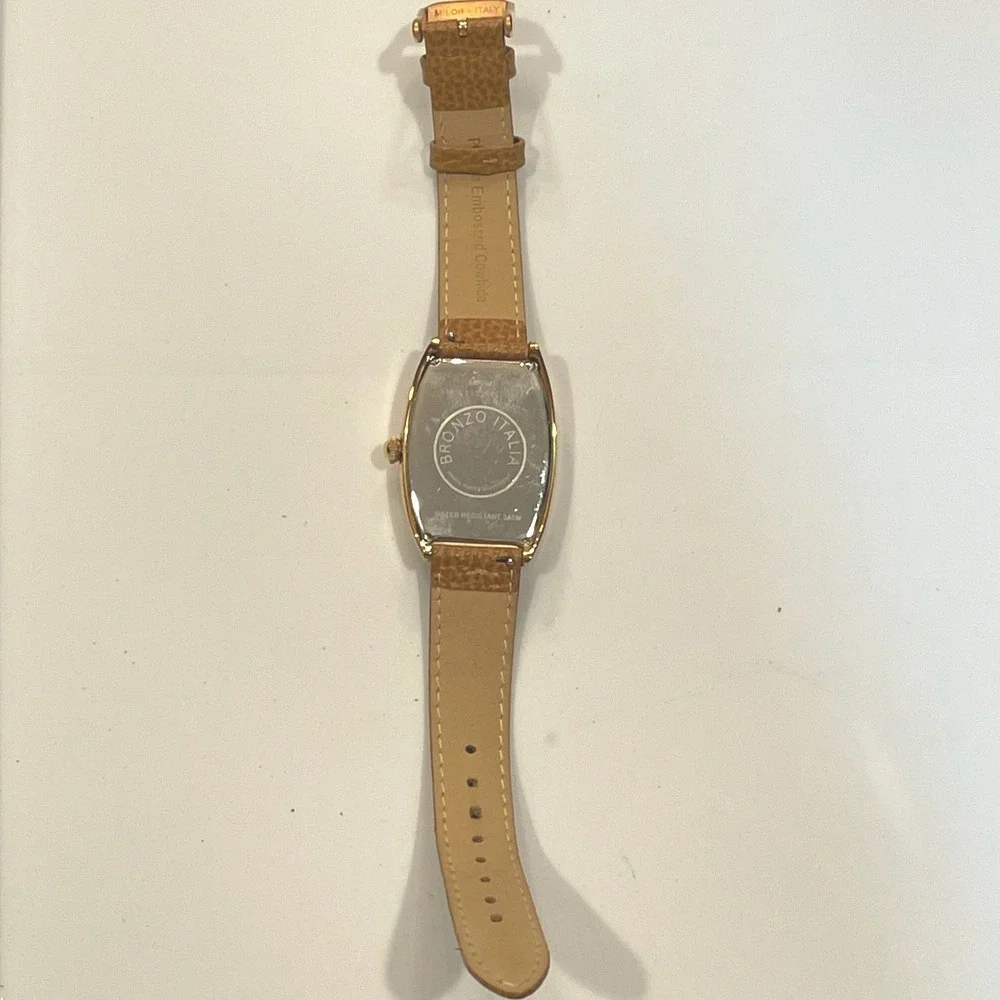 Bronzo Italia Rose Gold Tone Bronze Tonneau Watch Tan Leather Strap Swiss Parts